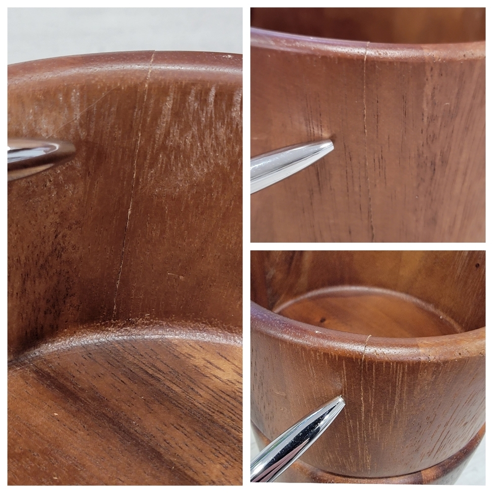 Vintage Wooden Salad Bowl Set: Serving Bowl & 4 Small Bowls - Picture 13 of 17